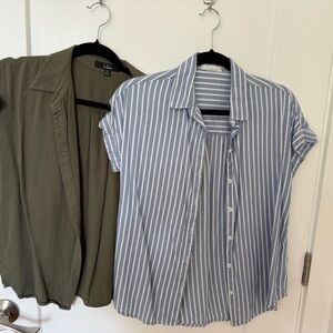 Striped Blue and Olive Green Button-Up Shirts